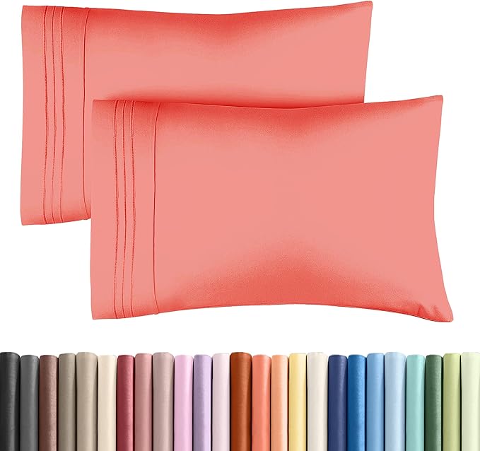 King Pillow Cases Set of 2 - Ultra Soft Hotel Quality Pillowcase Covers - Comfy, Cozy & Wrinkle Free - Shrinkage, Stain and Fade Resistant - Machine Washable Pillow Protectors - 2 Piece Set - Coral