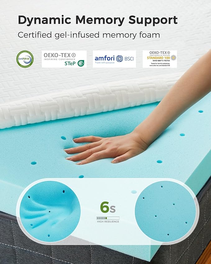 PERLECARE Full Size Mattress Topper - 3 Inch Cooling Memory Foam Mattress Pad for Pressure Relief,Bed Topper with Bamboo Cover,Removable & Washable & Non-Slip,CertiPUR-US & Oeko-Tex Certified