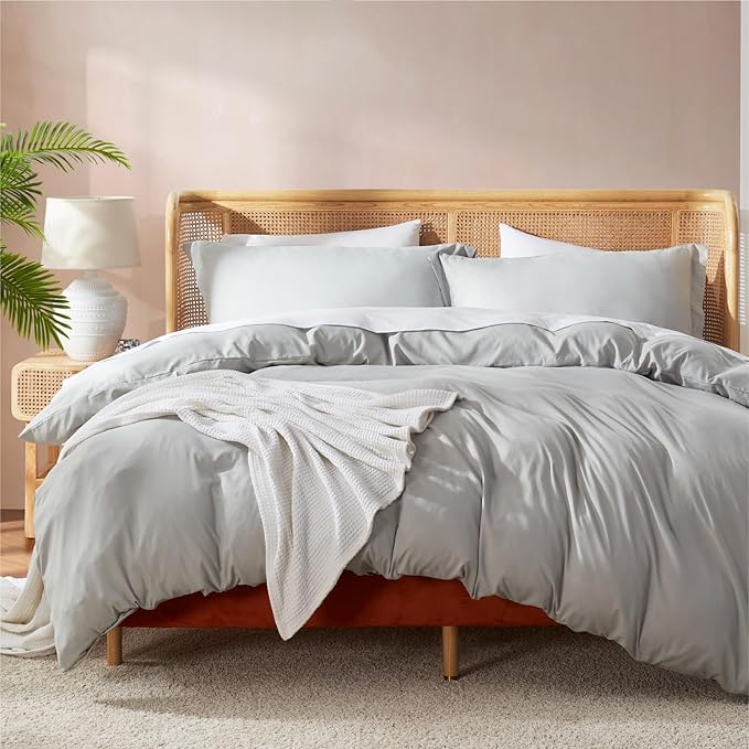 Nestl Light Grey Duvet Cover Full Size - Soft Double Brushed Full Size Duvet Cover Set, 3 Piece, with Button Closure, 1 Duvet Cover 80x90 inches and 2 Pillow Shams