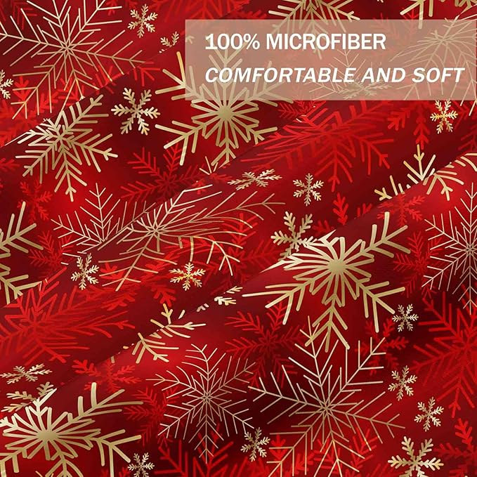 Nanko Merry Christmas Queen Size Duvet Cover, Red and Gold Snowflake Pattern Print, Microfiber Comforter Cover Set with Zip, New Year Modern Bedding Sets for Women Men Teen, 3Pcs 90x90 inch