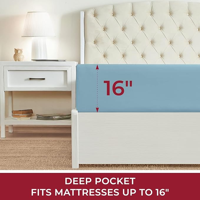 Mellanni Queen Fitted Sheet - Iconic Collection Bedding Sheets with up to 16 inch Deep Pocket - Soft & Cooling - Fade & Stain Resistant - 1 PC (Queen, Light Blue)