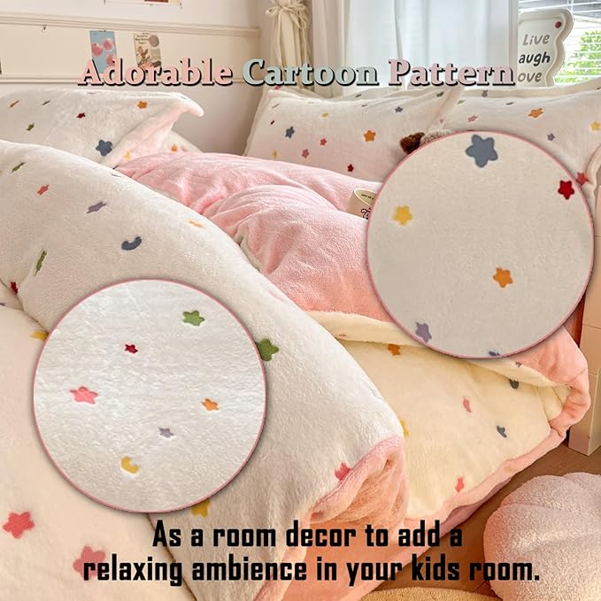 MorroMorn Twin Bedding Sets, Little Twinkle Stars Duvet Cover Set, Fluffy Comforter Covers Blanket Ultra Soft Kawaii Cute Unicorn for Girls Kids Toddler Teen Women Twin/Twin XL Size