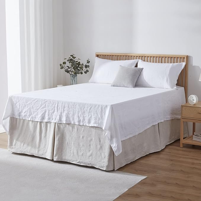 Simple&Opulence Belgian Linen Bed Skirt with Classic 22 inch Tailored Drop Dust Ruffle, Easy Fit Breathable Premium Natural Flax - Basic Linen, King