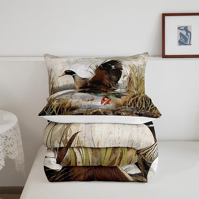 Feelyou Mallard Duck Bedding Set Boys Girls Wild Duck Hunting Comforter Set for Kids Women Men Soft Lodge Cabin Farmhouse Comforter Quilt Room Decor Full Size Duvet Set Boys