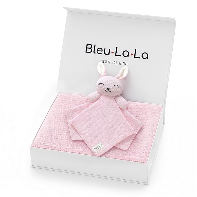 Baby Gift Set - Organic Cotton Newborn Blanket Essentials, Thoughtful Baby Shower & New Baby Gift for Boys & Girls (Lovey - Bunny - Pink)