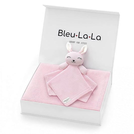 Baby Gift Set - Organic Cotton Newborn Blanket Essentials, Thoughtful Baby Shower & New Baby Gift for Boys & Girls (Lovey - Bunny - Pink)