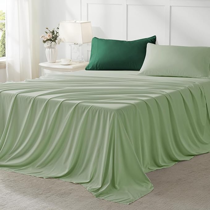 Anluoer King Comforter Set,Emerald Green&Sage Bed in a Bag 7 Piece,Lightweight Bedding Set with Soft Down Alternative Fill,Bed Set Includes Comforter, Fitted Sheet, Flat Sheet,Pillowcases and Shams