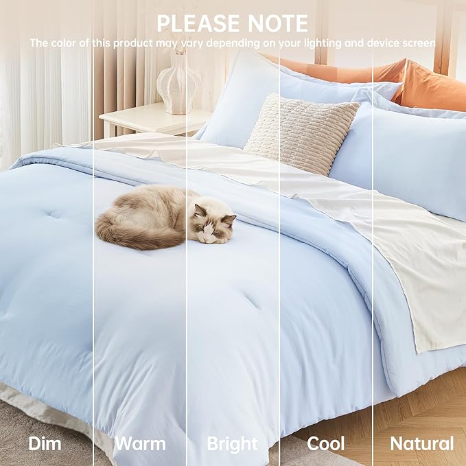 MUXHOMO King Size Comforter Set, All Season Ultra Soft Down Alternative Bedding - 3 Piece Lightweight Bed Set Includes 1 Comforter (104"x90") and 2 Pillow Shams (20"x36"), Light Blue