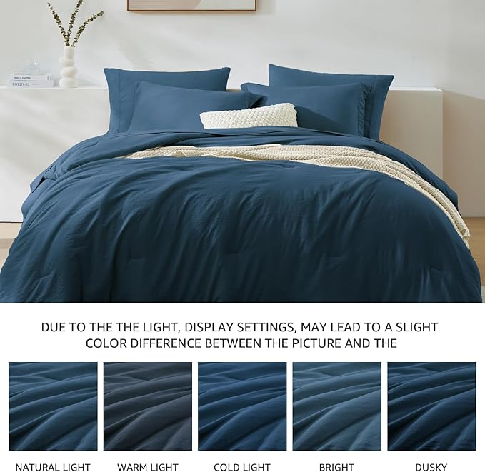WRENSONGE Queen Comforter Sets- 7 Pieces Soft Serenity Blue Bed in a Bag with Fitted Sheet, Flat Sheet, 2 Pillow Shams, and 2 Pillowcases- Warm Bedding Sets Queen for All Season