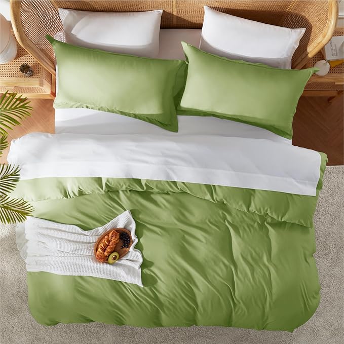 Nestl Calla Green California King Duvet Cover Sets - Soft Double Brushed Cal King Duvet Cover, 3 Piece, with Button Closure, 1 Duvet Cover 104x98 inches and 2 Pillow Shams