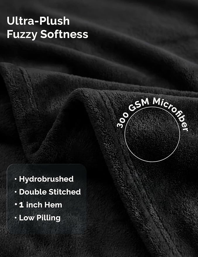Casa Platino Fleece Blanket King Size – 300 GSM Black Fleece Throw for Bed or Couch – Soft Cozy Warm Holiday Winter Blanket for Bed, Fuzzy Plush Elegant Gifts for Men & Women - 108x90 Inch