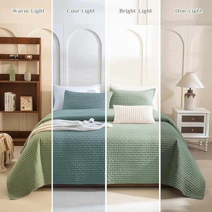 CozyTide Olive Green Oversized King Bedspread 120x120,Stone-Washed Cotton Lightweight Oversized King Quilt,3 Piece Extra Large Modern California King Coverlet Set Ultra Soft