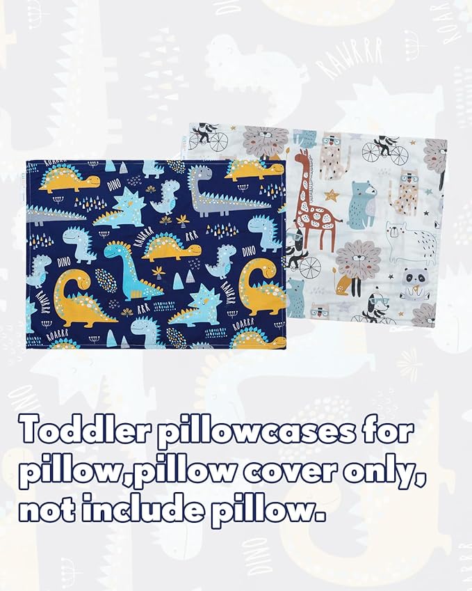ALVABABY Toddler Pillowcases 2 Pack Organic Cotton Kids Pillow Cover Fit 13"x 18" or 12"x18" Envelope for Girl Boy Sleepy Travel