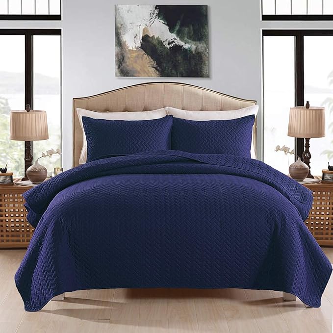 JML Quilts Set, Bedspread Coverlet Set with Pillowcases - 3 Piece Soft and Lightweight Bed Quilt for Spring, Autumn and Summer (Embossed Weave - Royal Blue, King(92"x104"))