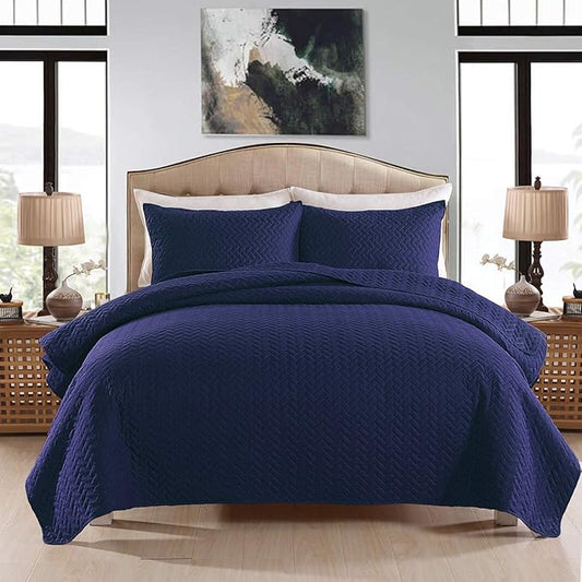 JML Quilts Set, Bedspread Coverlet Set with Pillowcases - 3 Piece Soft and Lightweight Bed Quilt for Spring, Autumn and Summer (Embossed Weave - Royal Blue, King(92"x104"))