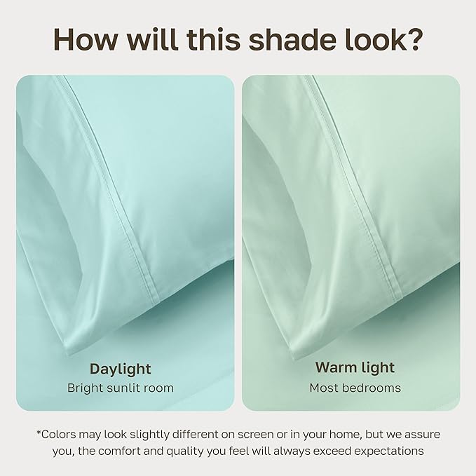 California Design Den Natural 100% Cotton Sheets, Soft Queen Sheet Set, 400 Thread Count Sateen, Deep Pockets with All-Around Elastic for a Snug Fit, Durable Bedding Set - Seafoam