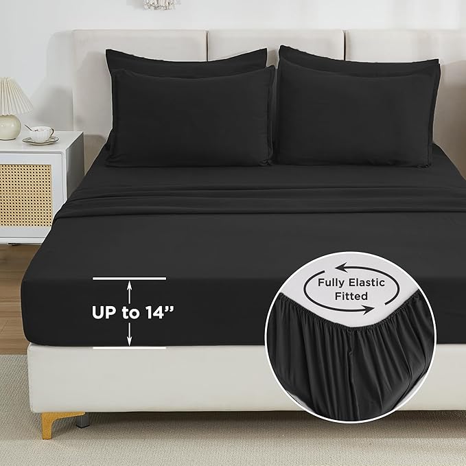Litanika Comforter King Size Set Black - 7 Pieces Bed in a Bag King Bedding Comforter Sets, Plain Lightweight Bed Set with Comforter, Sheets, Pillowcases & Shams