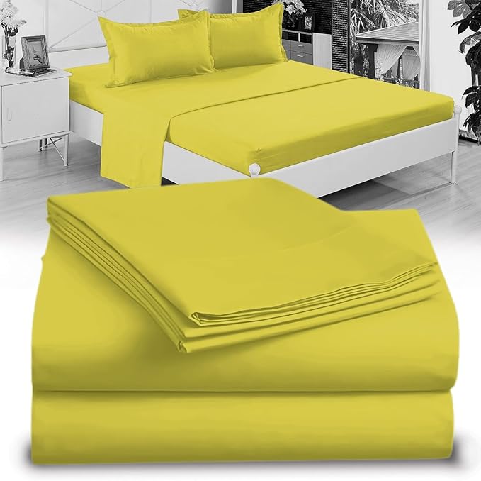 Full XL 100% Microfiber Double Brushed Sheet Set - Extra-Soft, Breathable & Wrinkle-Free - 15" Deep Pockets, 54" x 80" - Ideal for Extra Long Full Beds - 4PC Set (Full XL, Yellow)