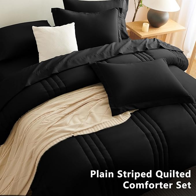 CozyLux Oversized King Comforter Set - 7 Pieces Bed in a Bag Black Comforter Set with Sheets All Seasons Bed Set, Soft Bedding Set with Down Alternative Comforter, Sheets, Pillowcases & Shams