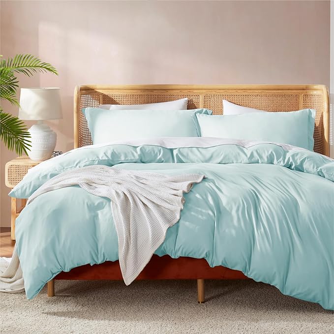 Nestl Light Blue Duvet Cover Queen Size - Soft Double Brushed Queen Duvet Cover Set, 3 Piece, with Button Closure, 1 Duvet Cover 90x90 inches and 2 Pillow Shams