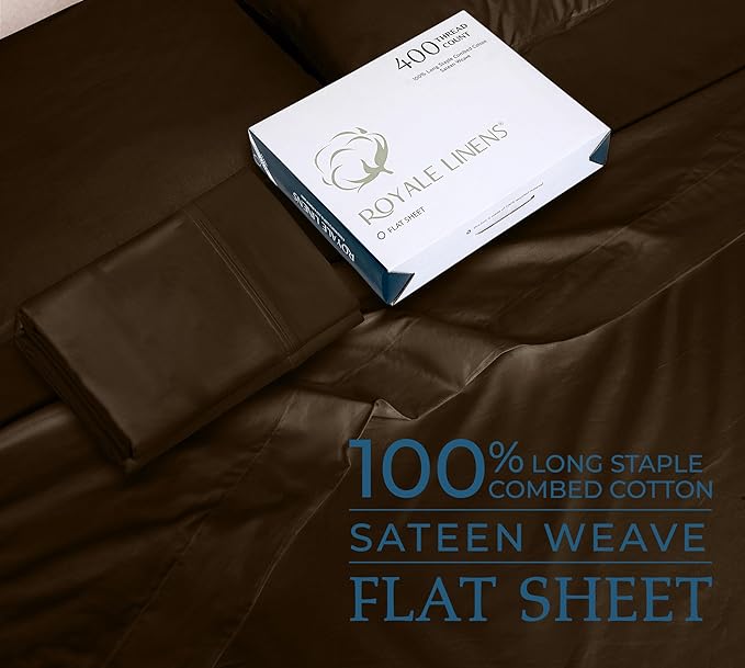 Royale linen 400 Thread Count 100% American Grown Cotton Flat Sheet - Cooling Sheets- Full Sheets -Luxury Sateen Weave -Full Flat Sheet Sold Separately -Chocolate Flat Sheet Only (Full,Egyptian Camel)