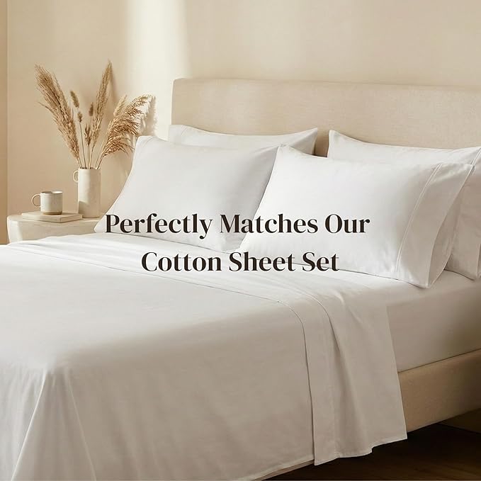 Beckham Hotel Collection 100% Cotton Pillow Cases King Size Set of 2, 500TC, Luxury Sateen Pillowcases, Open End, Breathable, Moisture-Wicking, White