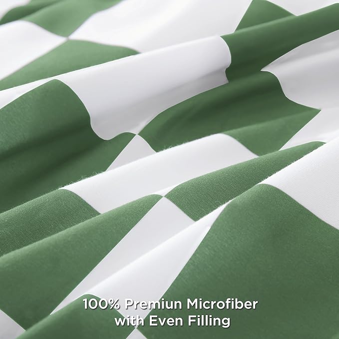 Andency Green Checkered Comforter Queen(90x90Inch), Plaid Gingham Buffalo Grid Bedding Comforter Sets for Boys Kids Teens, 3 Pieces Lightweight Microfiber Geometric Preppy Bed Set