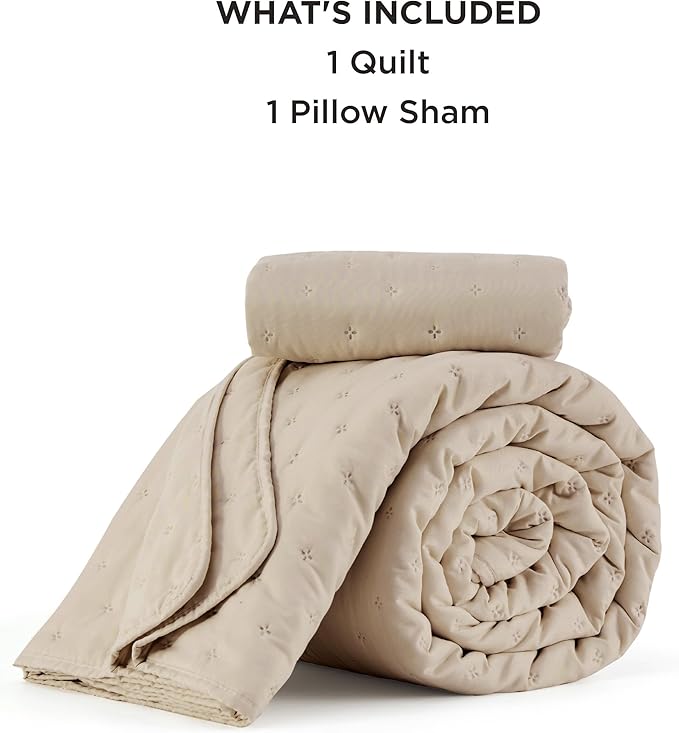 Bedsure Twin Quilt Bedding Set - Soft Ultrasonic Twin XL Bedspread - Light Camel Coverlet Quilted Bedding - Lightweight Comforter Set for All Seasons (Includes 1 Pillow Sham)
