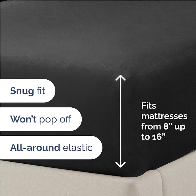 Full 6 Piece Sheet Set - Comfy Breathable & Cooling - Ultra Soft Hotel Luxury Bedding Set with 8-16 Inch Deep Pockets - 1 Flat & 1 Fitted Sheet & 4 Pillowcases - Cozy, Wrinkle Free & Easy Care - Black