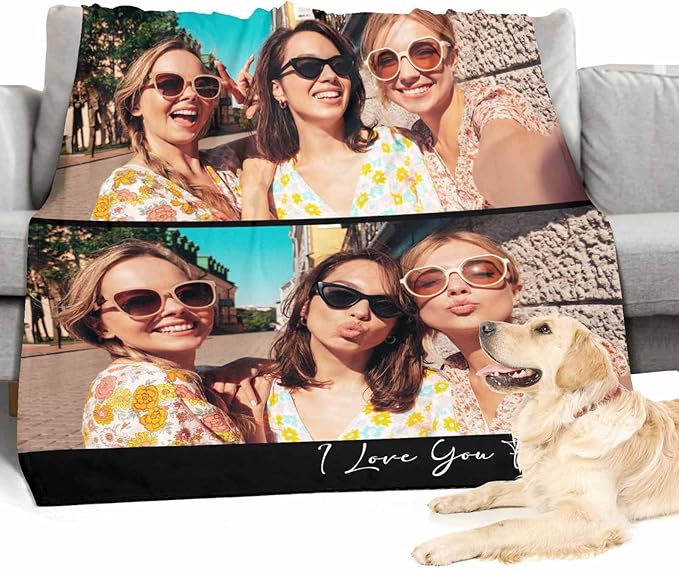 Personalized Blanket with Pictures, 2 Photos Customized Blanket Photo Blankets Customize Personalized Best Friend Sister Pictures Blankets for Family Friend
