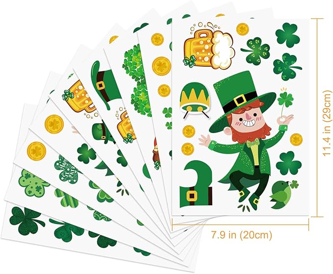 St Patricks Day Window Clings, 150 Pcs Shamrock Window Stickers for St Patricks Day Decorations