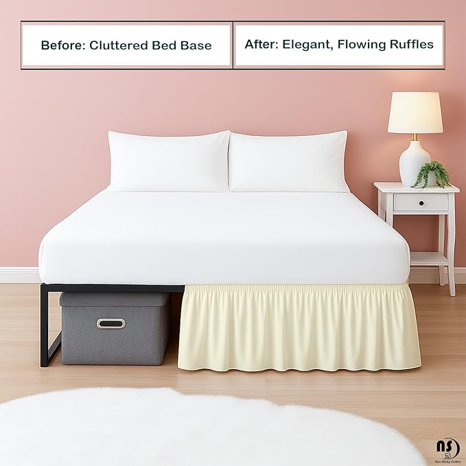 Premium Microfiber Twin XL Ruffled Bed Skirt, 8” Drop with Split Corners, Soft Wrinkle Free Bedskirt with Platform, Solid Ivory Dust Ruffle for 39" x 80" Mattress