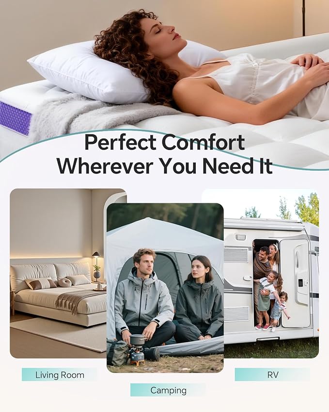 Dual Layer 4 Inch Memory Foam Mattress Topper Full - 2 Inch Gel Memory Foam and 2 Inch Pillow Top Mattress Pad, 7-Zone Egg Crate Full Size Mattress Topper(White)