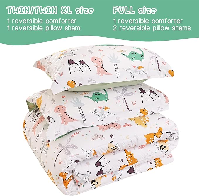Yibeizi Dinosaur Kids Comforter Set for Boys Twin, Cute Quilted Dino Printed Bedding Set with Pillow Sham, Lightweight Soft Breathable Machine Washable Bed Set 2 Piece