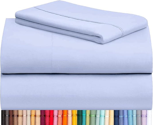LuxClub 3 PC Twin XL Sheet Set, Deep Pockets Wrinkle Free Cooling Bed Sheets Hotel Bedding for Women, Men, Kids & Teens, Includes 1 Fitted Sheet, 1 Flat Sheet and 1 Pillowcase-Silky Soft Sky Blue