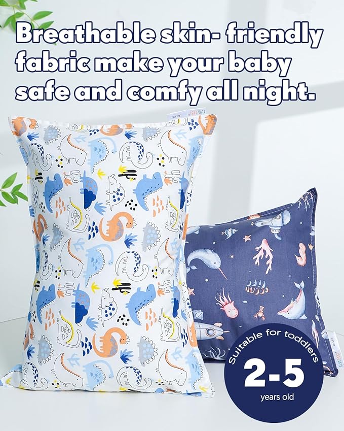 ALVABABY Toddler Pillowcases 2 Pack Organic Cotton Kids Pillow Cover Fit 13"x 18" or 12"x19" Envelope for Girl Boy Sleepy Travel