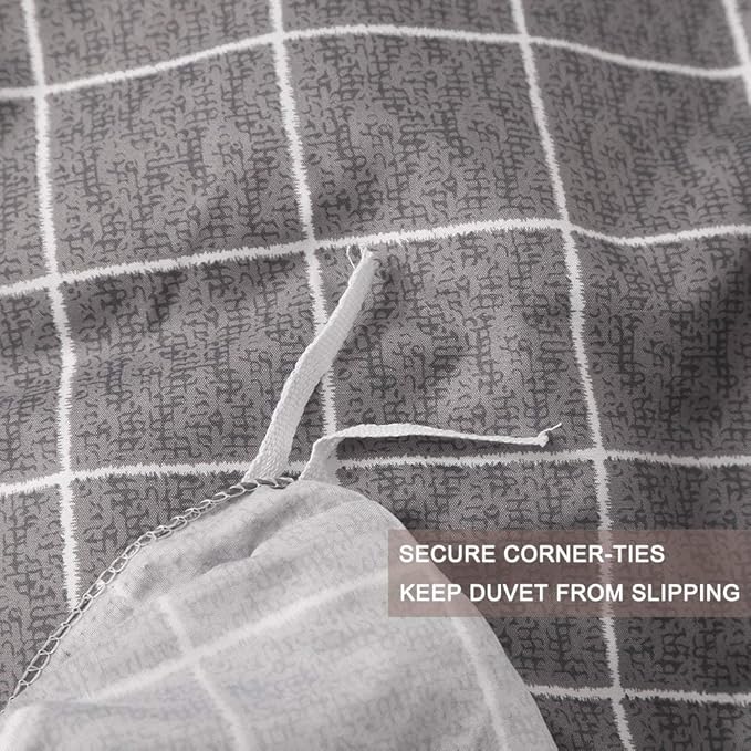 Nanko Duvet Cover Set Full Size Grey Grid, 80 x 90 3PC 1200 TC Luxury Microfiber Down Comforter Quilt Bedding Cover with Zipper Closure, Ties - Organic Modern Style for Men and Women, Gray Plaid