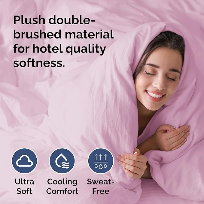 Duvet Cover Queen Size - Extra Soft Queen Size Duvet Cover - Lightweight & Breathable - Easy Care & Fade Free with Zipper Closures & Ties - 90" x 90" Inches - (Light Pink) Comforter Not Included