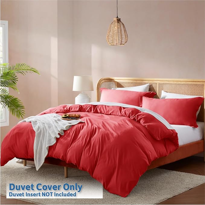 Nestl Red Duvet Cover King Size - Soft Double Brushed King Duvet Cover Set, 3 Piece, with Button Closure, 1 Duvet Cover 104x90 inches and 2 Pillow Shams