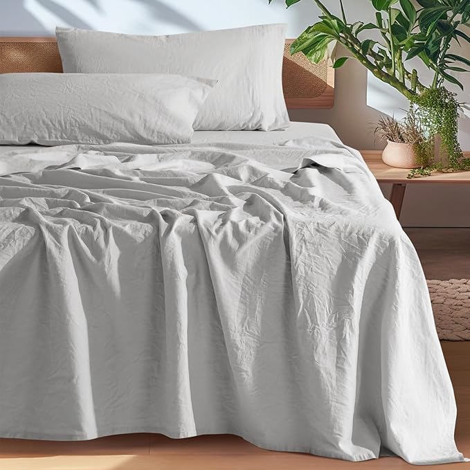 SONORO KATE 100% French Pure Linen Sheets, Breathable and Durable Linen Sheets, Anti-Tear Linen Bed Sheets, Machine Washable, 16 Inch Deep Pocket - 4 Piece (Grey, California King)