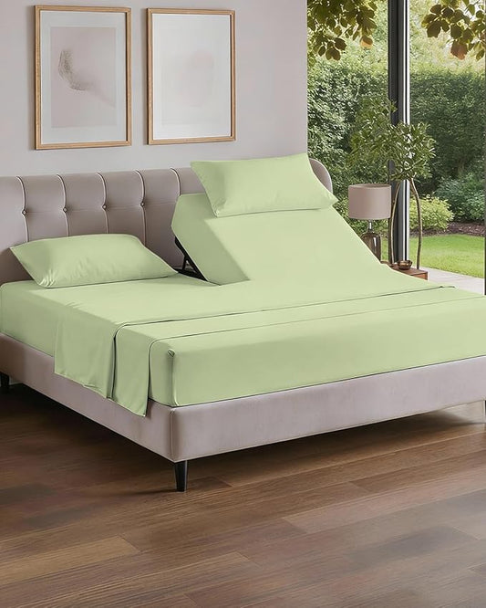 Split Head King Sheet Set – 4 Piece Flex Split Top King Sheets for Adjustable Beds - Fits 14” to 16" Mattress w/ Deep Pockets - Breathable & Cooling - Luxury Bedding & Wrinkle Free - Light Sage Green