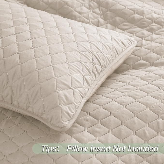 Exclusivo Mezcla Reversible Full Queen Quilt Bedding Set with Pillow Shams, Lightweight Quilts Queen Size, Soft Bedspreads Bed Coverlets for All Seasons - (Brich Beige, 90"x96")