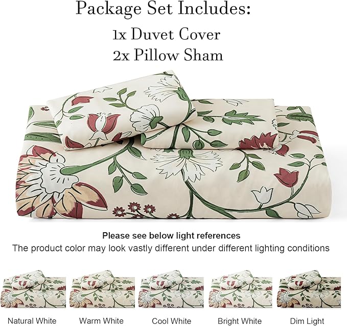 PHF Ultra Soft Floral Duvet Cover Queen Size, Printed Bedding Set 3 Pieces, Comfy Farmhouse Pattern Duvet Cover Set with 2 Pillow Shams, Zipper Closure and 8 Ties, 90"x90", Flower-Pink