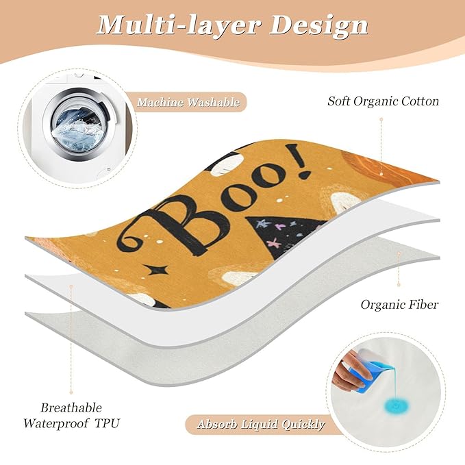 Waterproof Bed Pad Reusable Changing Pad Toddler Mattress Protector Large Pee Pad Baby Diaper Pad Soft Washable Liner Halloween Yellow Corgi Pumpkins Ghosts Stars