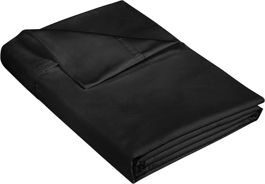 400 Thread Count 100% American Grown Cotton Flat Sheet - Cooling Sheets - Queen Sheets - Luxury Sateen Weave - Queen Flat Sheet Sold Separately - Soft Black Flat Sheet Only (Queen, Night Black)