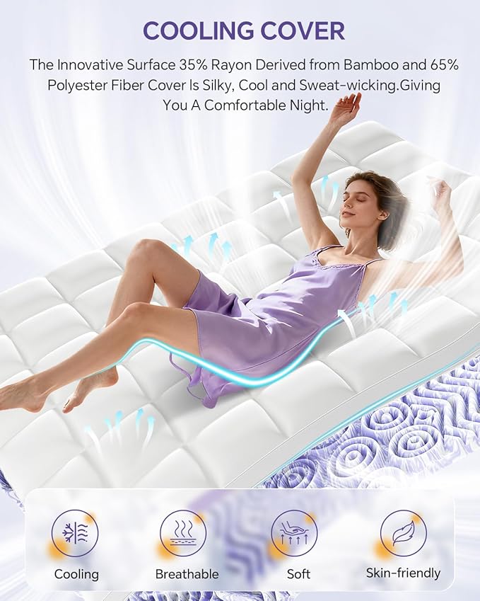 Dual Layer 5 Inch Memory Foam Mattress Topper Queen - 2 Inch Gel Memory Foam and 3 Inch Pillow Top Mattress Pad, 7-Zone Egg Crate Queen Size Mattress Topper(Cream)