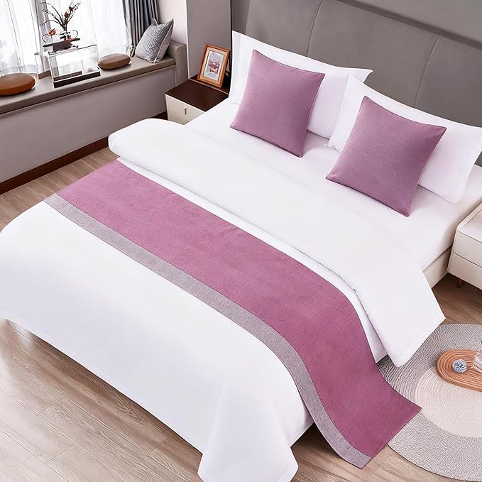 Patchwork Bed Runner King Lavender and Grey Bed Scarf for King Purple Durable Reversible Quilted Runner Decorative for Hotel Bedroom (95 x 20 in, 1 Piece)