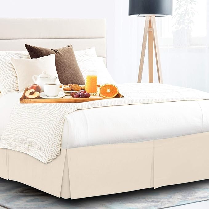 Pleated Bed Skirt 20 Inch Drop King Size – Wrinkle-Free Microfiber – Dust Ruffle with Split Corners Ivory