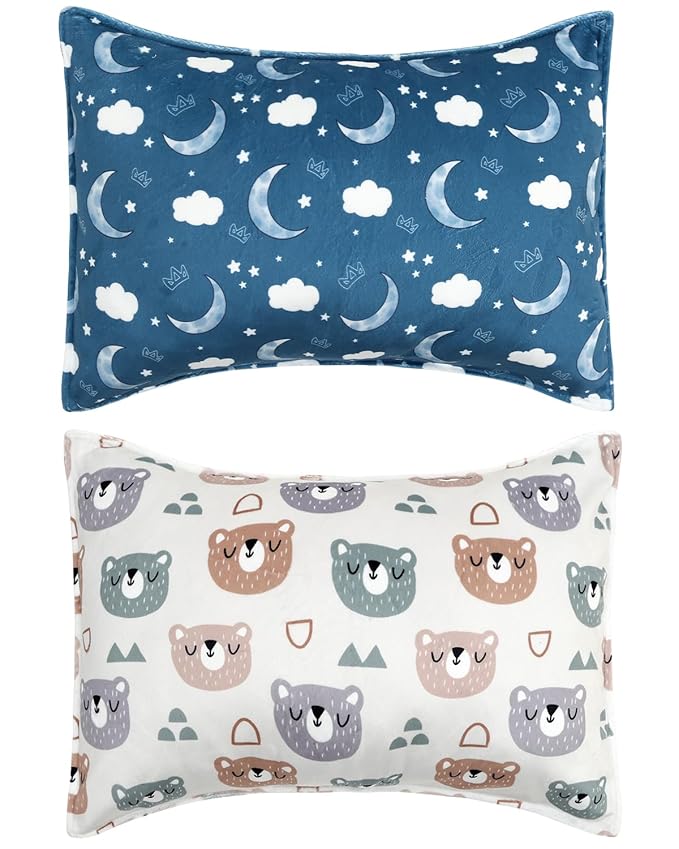 ALVABABY Toddler Pillowcase Kids Pillow Cover Polyester Bean Velvet Soft Warm 2 Pack Fit 13"x 18" or 12"x16" Envelope for Girl Boy Sleepy Travel 2TPMT01A
