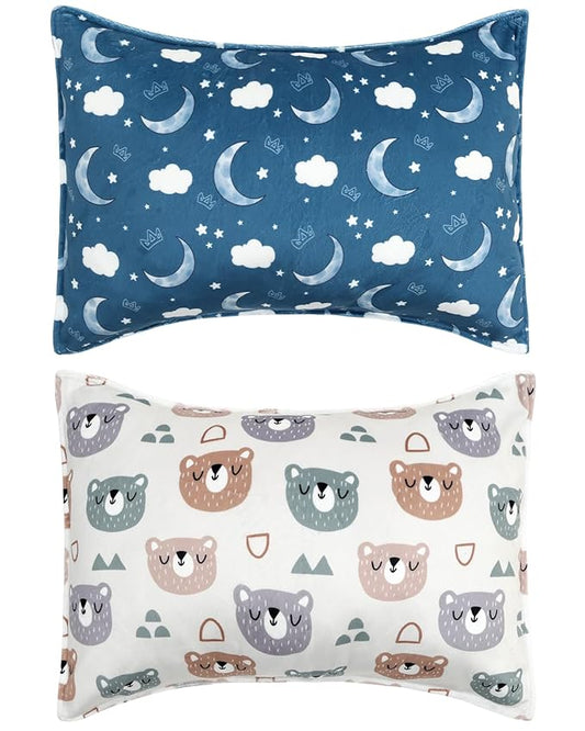 ALVABABY Toddler Pillowcase Kids Pillow Cover Polyester Bean Velvet Soft Warm 2 Pack Fit 13"x 18" or 12"x16" Envelope for Girl Boy Sleepy Travel 2TPMT01A